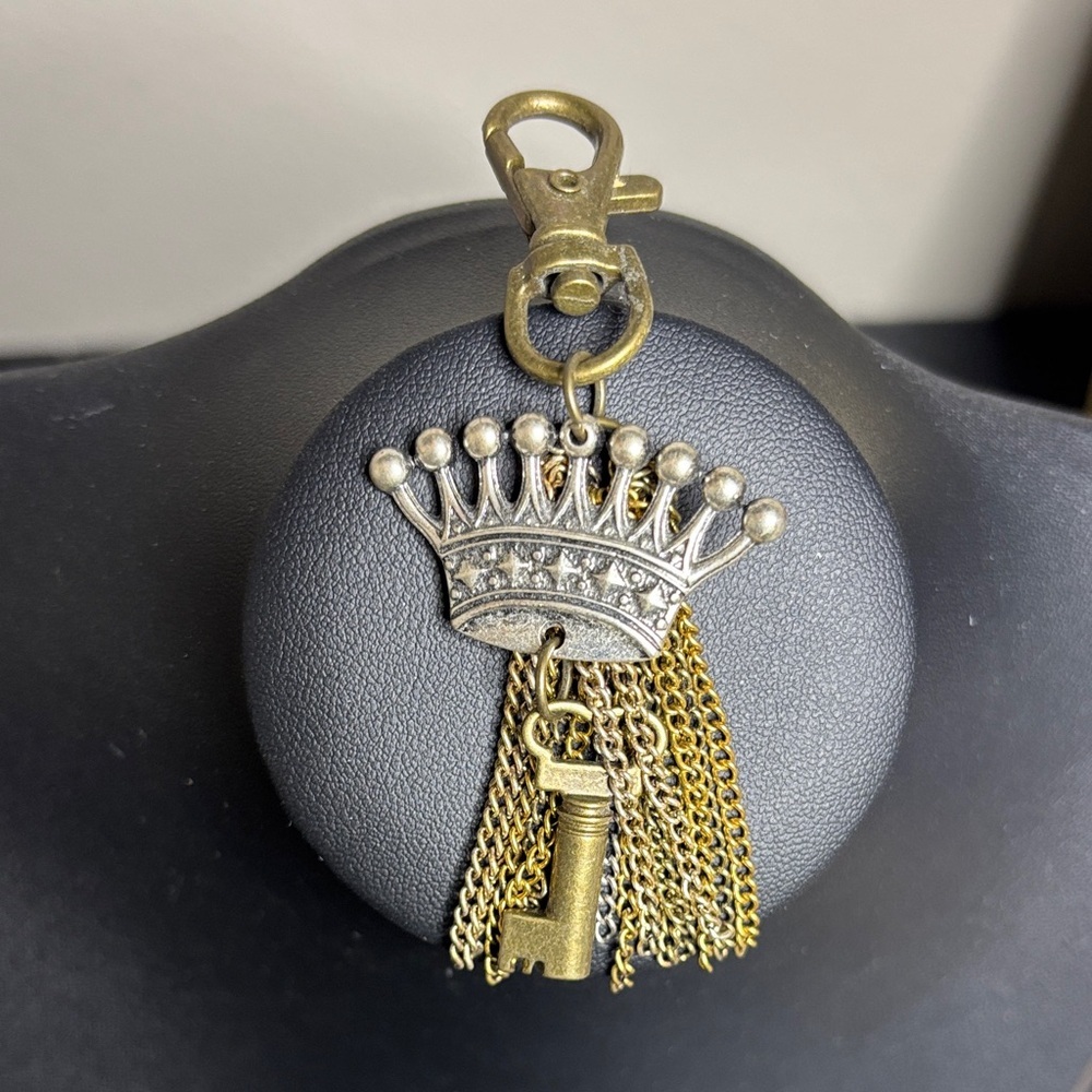 Crown and Key Purse Charm Keychain Queen Tassel